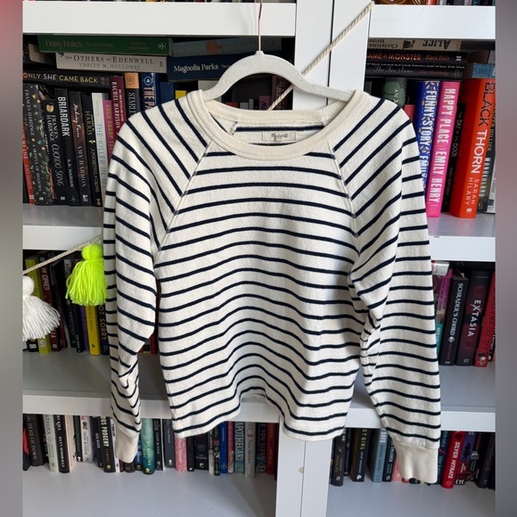 Madewell Tops - Madewell ivory blue strip cotton long sleeve crew neck retro sweatshirt top